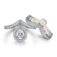 New S925 Silver Ladies Pearl Set Ring Inlaid With 5A Zircon Fashion Drop-Shaped Exaggerated Wear Wedding Ring