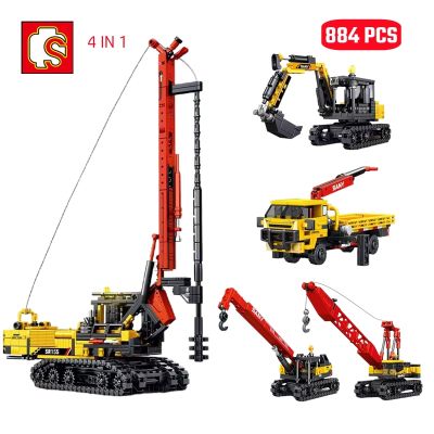 ℡┋✇ de blocos construção para crianças Drilling Rigs Construction Engineering Vehicle Escavadeira Guindaste Caminhão Bricks Toys Presentes 4in 1