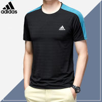 Adidaseˉ   ผ้าไหมน้ำแข็งรอบคอเสื้อยืดสำหรับผู้ชายผ้าระบายความร้อนบางแขนสั้นยิมวิ่งด้านบน