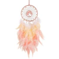 Dream Catcher Hanging Ornament Decor Handmade LED Lights Pink Feather Healing Crystals Dreamcatchers