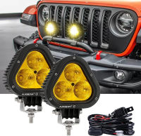 Auxbeam 4in 90W Led Amber Fog Light, Super Bright 9000LM LED Off Road Light Yellow Spot Flood Combo Triangle Led Pod for Jeep Motorcycle SUV Trucks Boat Yellow &amp; Spot Flood Combo