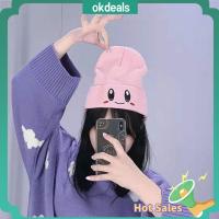 OKDEALS ฤดูหนาว หมวกป้องกันความเสี่ยง นักเรียน เย็บปักถักร้อย หมวกขนสัตว์ ยิ้ม หมวกไหมพรม