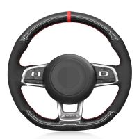 Car Steering Wheel Cover Black Carbon Fiber Suede For Volkswagen VW Golf 7 GTI T-Roc Passat Variant (R-Line) Tiguan Accessories