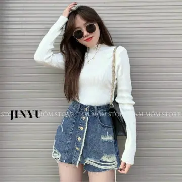 Chân váy jean bò ngắn ôm rách nhẹ TiQi Jeans V1-265 - MixASale