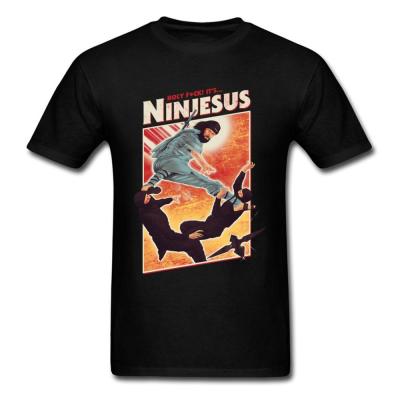 Ninjesus Funny Character Tshirt Men Ninja Tee Shirts Jesus Black T Shirt Cotton Clothing Kung Fu Tshirt