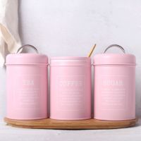 3-Pack Tea Tin Canisters Boxes with Airtight Lids - 10 x 17cm - for Pills Case Loose Tea Sugar and Coffee - Pink