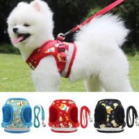 Reflective Dog Harness Vest for Small Medium Dogs Cartoon Shiba Inu Print Mesh Collar Puppy Cat Walking Lead Leash Supplies