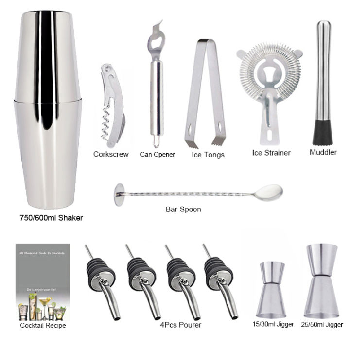 13pcs-bartender-kit-ค็อกเทล-shaker-mixer-bar-เครื่องมือ750600ml-shakers-พร้อมค็อกเทลสูตร-pourer-jigger