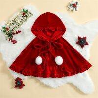 Toddler Baby Girls Christmas Red Cloak Lovely Soft Hooded Lace Frills Hooded Poncho Cape with Plush Balls Kids Costume Outfit  by Hs2023