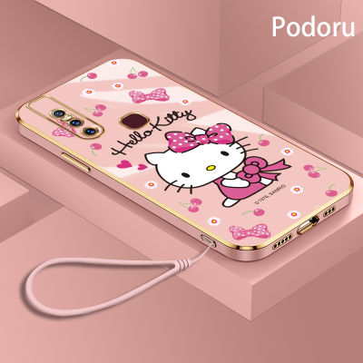 เคส Vivo V15 1819เรียบง่ายสุดหรูชุบทองเคสโทรศัพท์ Hello Kitty เคสซิลิโคน TPU นิ่ม