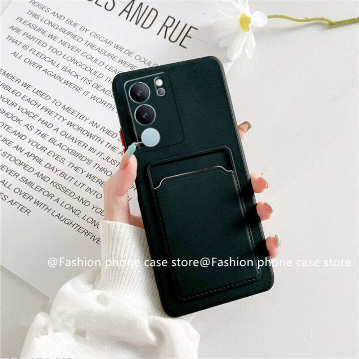 phone-case-เคส-vivo-v29-v29e-v29-pro-5g-สีทึบปลอกซิลิโคนพร้อมกระเป๋าเก็บบัตรป้องกันเลนส์เต็มรูปแบบฝาครอบนุ่ม2023