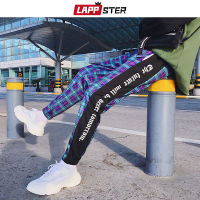 LAPPSTER Men Streetwear Plaid Pants Joggers 2021 Mens Patchwork Blue Sweatpants Ankel-length Cotton Hip Hop Track Pants Trousers