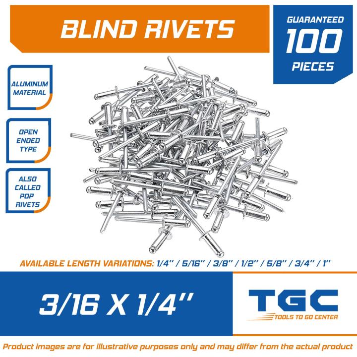 ISPINNER 100pcs 3/16 x 3/8 Aluminum Blind Rivets, 4.8 x 10mm Pop Rivets,  Pack of 100 (Silver)