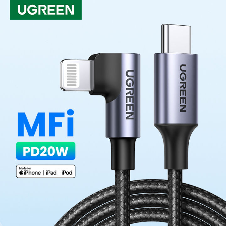 UGREEN USB C to Lightning Cable Right Angle 90 Degree MFi-Certified Nylon  Braided Fast Power