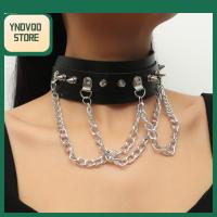 YNDVQO STORE เครื่องหนังแท้ สร้อยคอปกคอ ปรับได้ปรับได้ พังก์สไตล์ โซ่กระดูกไหปลาร้า ของใหม่ ห่วงโซ่โลหะ สายคล้องคอ สำหรับผู้หญิง