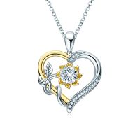 KUGG Real 1.0 Carat Moissanite Heart Pendant Round Cut Sunflower Diamond Necklace Womens Accessories Silver 925 Jewelry