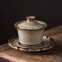 Gaiwan Tureen Infuser ชุดทิเบตโบราณ Ge Kiln ศักดิ์สิทธิ์ฝาครอบพิธีถ้วยหลัก