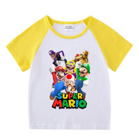 Super Mario Bros เสื้อยืดแขนสั้นคอกลมสำหรับเด็กผู้ชาย,เสื้อลำลองผ้าฝ้ายพิมพ์ลายการ์ตูนแขนยาวครึ่งแขนเสื้อสำหรับเด็กปี2021