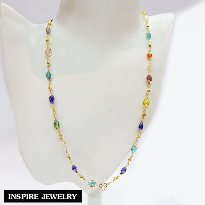 Inspire Jewelry ,สร้อย เม็ดคริสตรัลนพเก้า สีสันสวยงาม งานแฟชั่น ตัวสร้อยหุ้มทอง24K สวยงาม ขนาด 24 นิ้ว