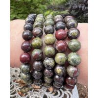 Natural Dragon Blood Stone  Bead Bracelet, Genuine Round Beaded Healing Crystal Bracelet Men Women Stretchy Bracelet