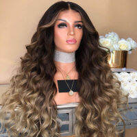 Original Wigs For Women Human Hair Gradient Black Brown Long Curly Wig Synthetic Wavy Hair วิกผมทนความร้อน83006