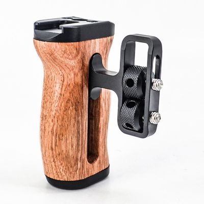 Multi-Function Hand Grip Camera Cage Left/Right Side Hand Grip for Photo Expand Cage Wooden Handle Grip Cold Shoe for Mic Video Light