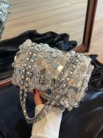 Silver Fashion Sequin Chain Bag Womens 2023 New High-Quality Textured Crossbody Bag Summer Niche Underarm Bag