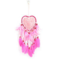 {คลังสินค้าพร้อม} ขนนกสีชมพู Love Heart Dream Catcher จี้แขวนผนังทำด้วยมือบริสุทธิ์