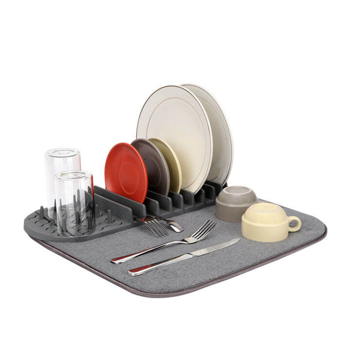 Dish Drying mat Removable Dish Rack Mat & Rack in One Tray Dish dryer