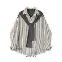 Larg Size 6XL 150kg Women Striped Loose Blouse Office Turn-down Collar Long Sleeve Vintage Top Button-up Shirt Oversized Blouses