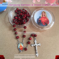 9pcspack perfume rose scented rosary necklace red bead rosary with virgin mary center and plastic saint box