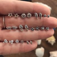 【DT】hot！ Pairs/lot Design Small Stud Earrings Set Punk Feather Ear Aros