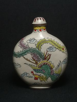 ❖ YIZHU CULTUER ART Collection Vintage art Chinese Cloisonne Painting Dragon Phenix Snuff Bottle Decoration