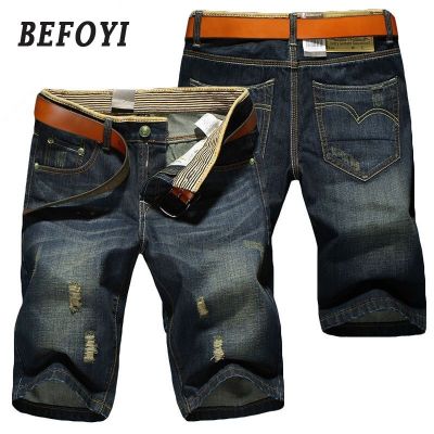 CODff51906at Mens Ripped Denim Shorts Loose Straight Casual Trendy Jeans Thin Plus Size Seluar Lelaki XX7340