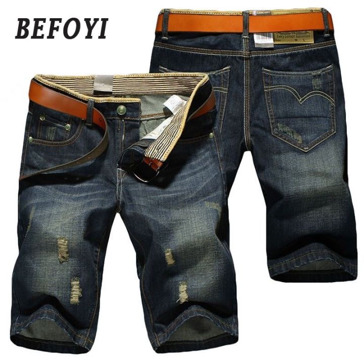 codff51906at-mens-ripped-denim-shorts-loose-straight-casual-trendy-jeans-thin-plus-size-seluar-lelaki-xx7340