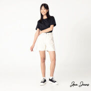 Quần short nữ kaki trắng ống rộng lưng cao Aaa Jeans