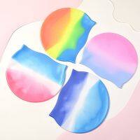 1Pc Unisex Rainbow Colorful Waterproof Silicone Ear Long Hair Protection Swim Pool Swimming Cap Swimwear Hats for Adults Swim Caps