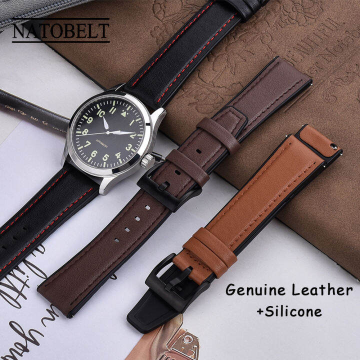 Genuine Leather Silicone Watch Strap Leather Strap Wrist Watch 20mm