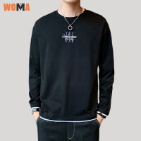 WOMA  เสื้อกันหนาวแขนยาวทรงสลิมฟิตของผู้ชาย,เสื้อยืดตัวในคอกลมแขนยาวสไตล์เกาหลีใส่ได้ทุกโอกาสทรงหลวมพิเศษทันสมัย