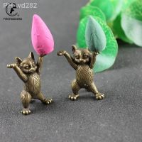 Antique Copper Cartoon Kung Fu Cat Statue Desktop Ornaments Metal Brass Animal Figurines Miniatures Home Decorations Accessories