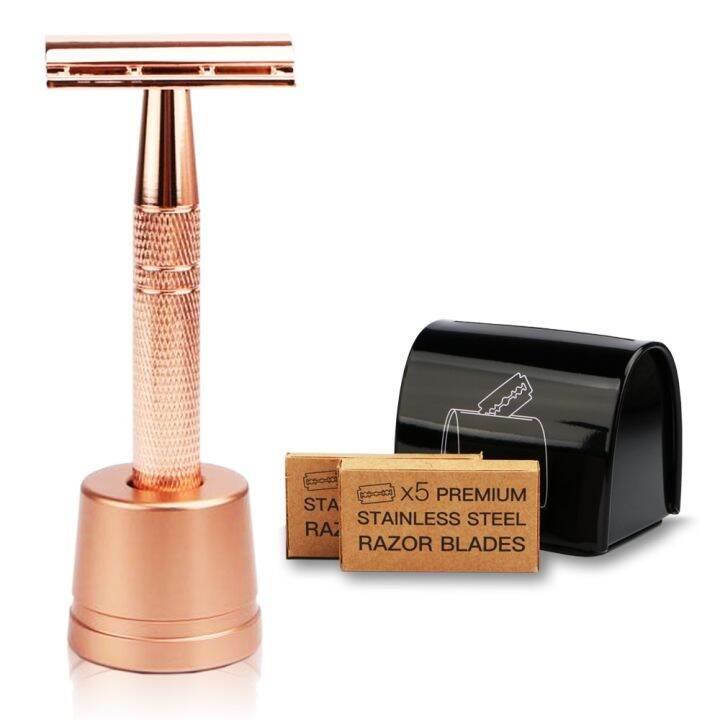 HAWARD Rose Gold Razor Set,Reusable Eco Friendly Double Edge Safety ...