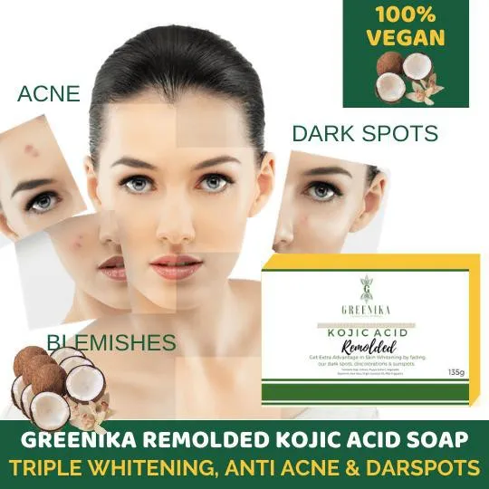 scrap Greenika Remolded Kojic Acid Face & Body Whitening Soap Removes