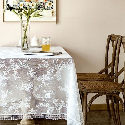 White Lace Table Cloth Square Tulle Tablecloth Simple Style INS Hollow Table Cover Furniture Cover for Dinner Room Wedding Decor
