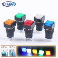 5PCS 5V 12V 24V 220V Momentary LED Illuminuted Maintained Self-locking On Off Push Button Switches 16MM Square Lamp Indicator