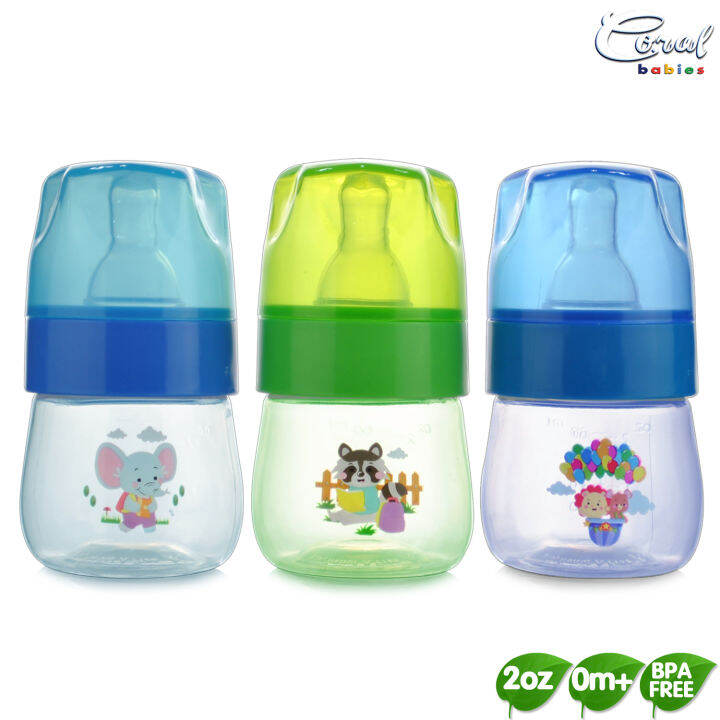 Coral Babies Set of 3 2oz/60ml Tinted Feeding Bottles for Newborn