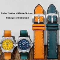 20mm 22mm 24mm Italian Leather Silicone Bottom Watchband for Omega Breit-ling Avenger Men Waterproof Rubber Strap Bracelet