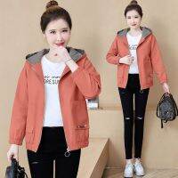 2023 New Women Spring Short Coat Hooded Loose Large Lightweight Slim Fit Simple Commuter Versatile Jacket Pure Color Blouse Top