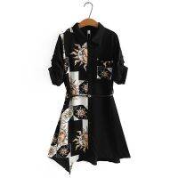 【มีไซส์ใหญ่】Plus Size XL-4XL Womens Short Sleeve Black Dress Casual Patchwork Vintage Summer Long Dresses Oversized Vestidos