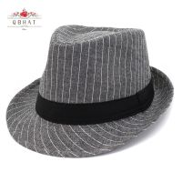 QBHAT Spring Summer Cotton Linen Women Men Short Brim Jazz Cap Hat Black Ribbon Decor British Fedora Hats Travel Sombrero