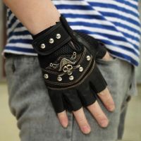 hotx【DT】 Leather Punk Driving Motorcycle Fingerless Gloves